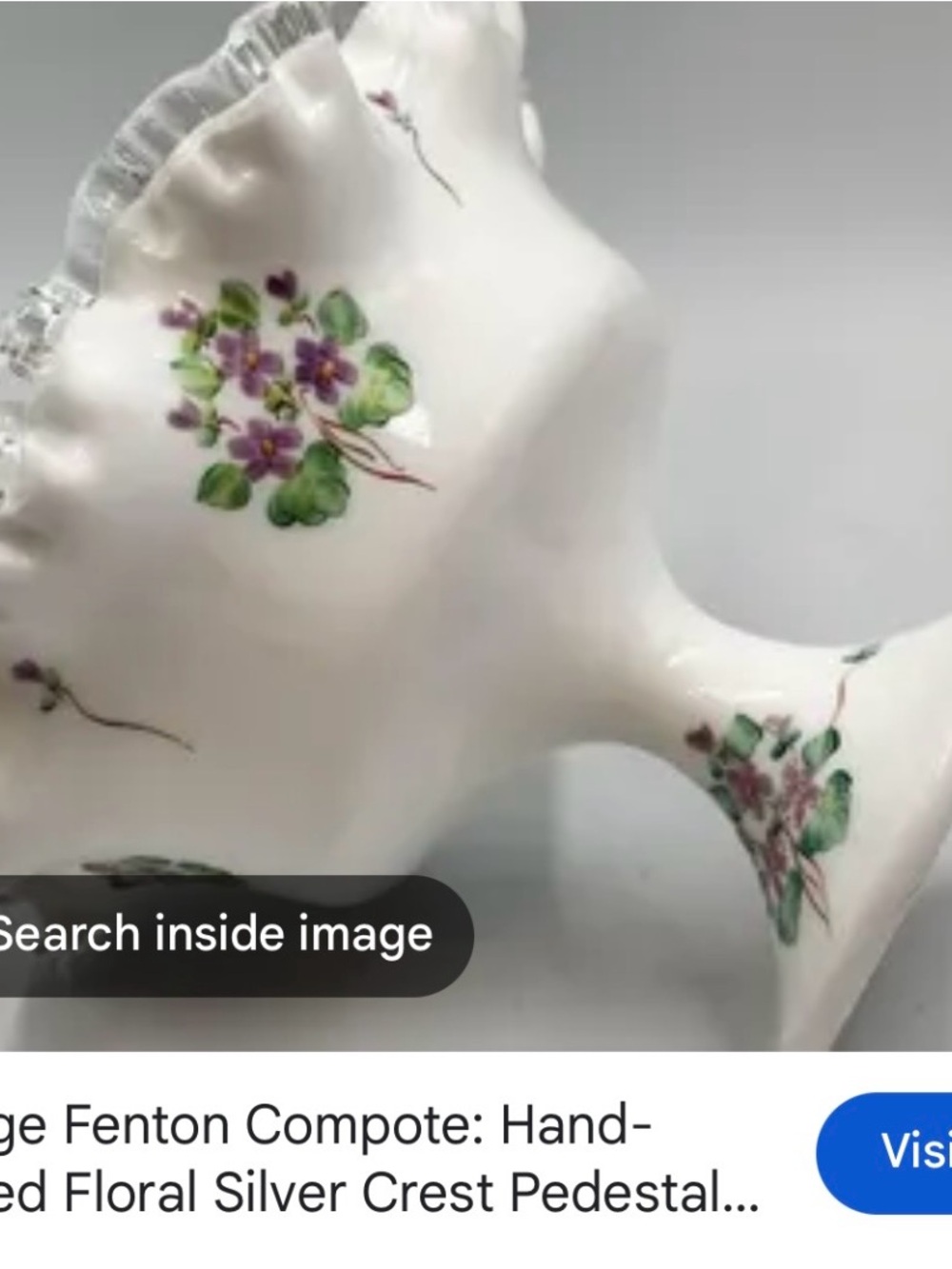Fenton White Compote with Hand-Painted Purple Floral Accents